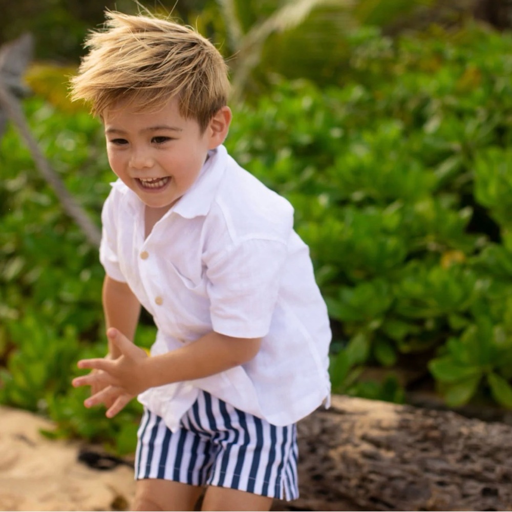 Kenny Flowers White Casa Blanca Linen Button Down Shirt for Kids